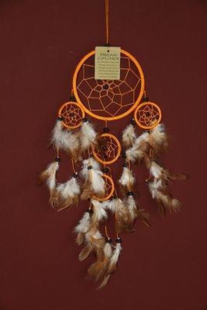 Dromenvanger / Dreamcatcher Ø12cm met kleintjes  - oranje