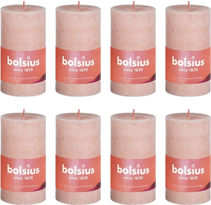 Bolsius Stompkaarsen Shine 8 st rustiek 100x50 mm mistroze