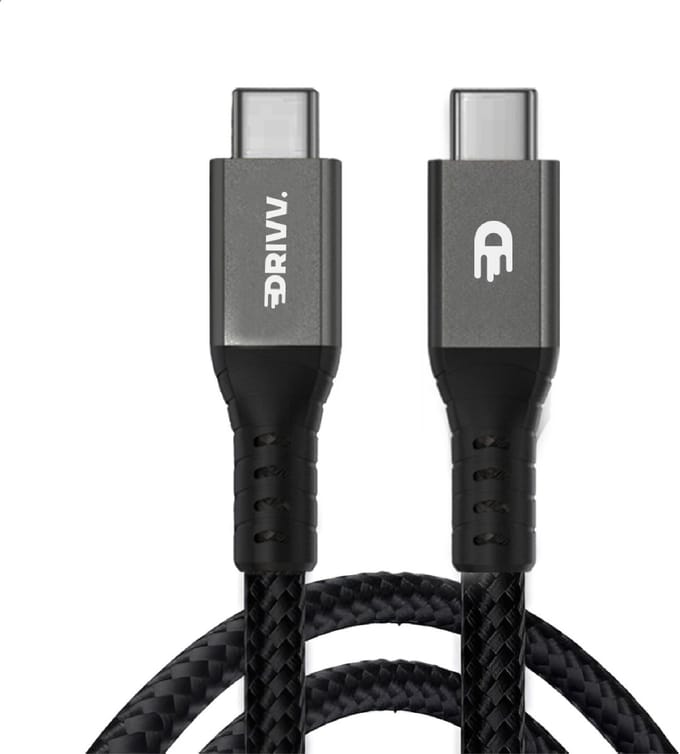 Drivv. USB C naar USB C Kabel 4.0 - Gen 3 - 240W Snellader - 8K 60Hz - 40Gbps - 2 Meter - Nylon - Zwart