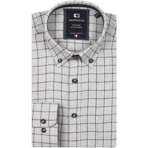 Giordano Overhemd Brando Flanel Check Wooltouch Mélange Navy / male