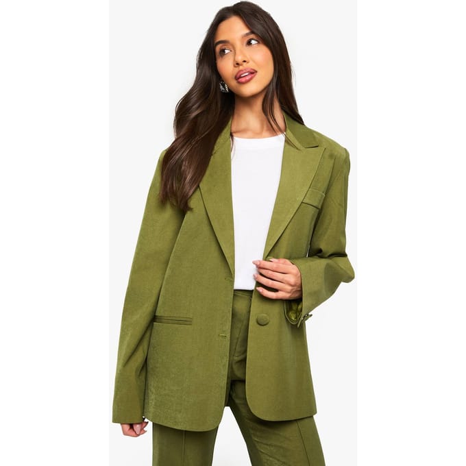 boohoo Dames Enkelrijige Relaxed Fit getailleerde blazer | Olijf | Maat: 36