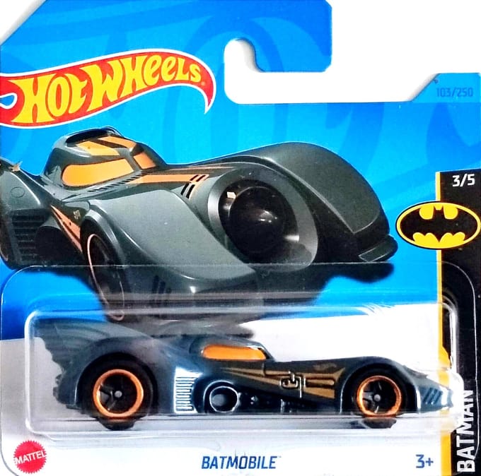 HOT WHEELS BATMAN BATMOBILE GREY 103/250 (1:64) HW BATMAN 3/5 SHORT CARD