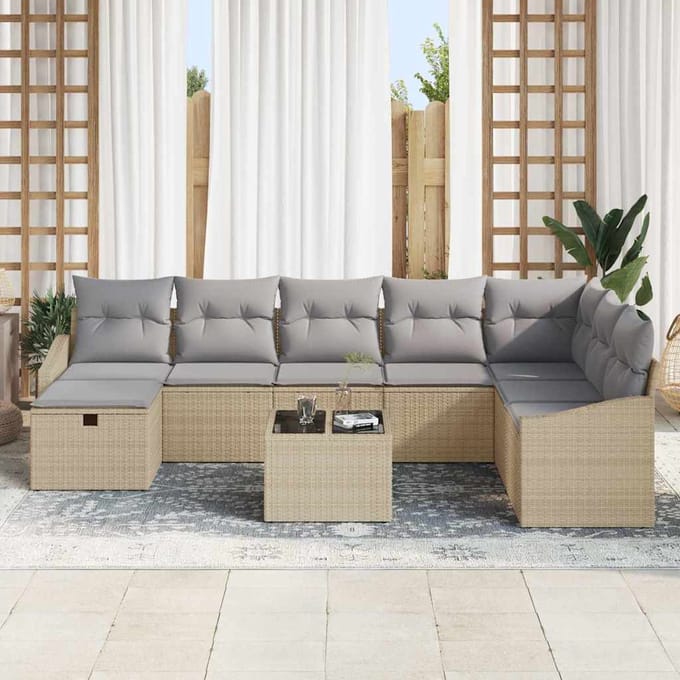 vidaXL - Bankstel - 8 - st - poly - rattan