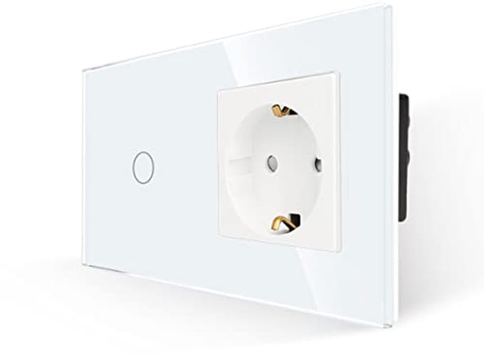 Glazen Touch-lichtschakelaar met Schuko Stopcontact - Inbouw 1-polige Wandschakelaar met LED