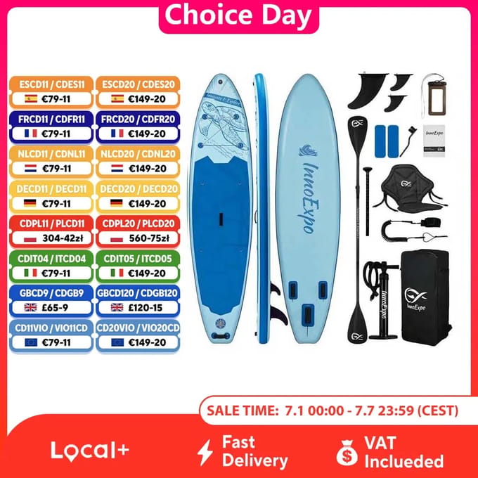 InnoExpo Opblaasbaar Stand Up Paddle Board met accessoires Opblaasbaar Paddleboard Surf Sup Board Antislip Watersport Paddleboard SUPIE72D 350*89*15