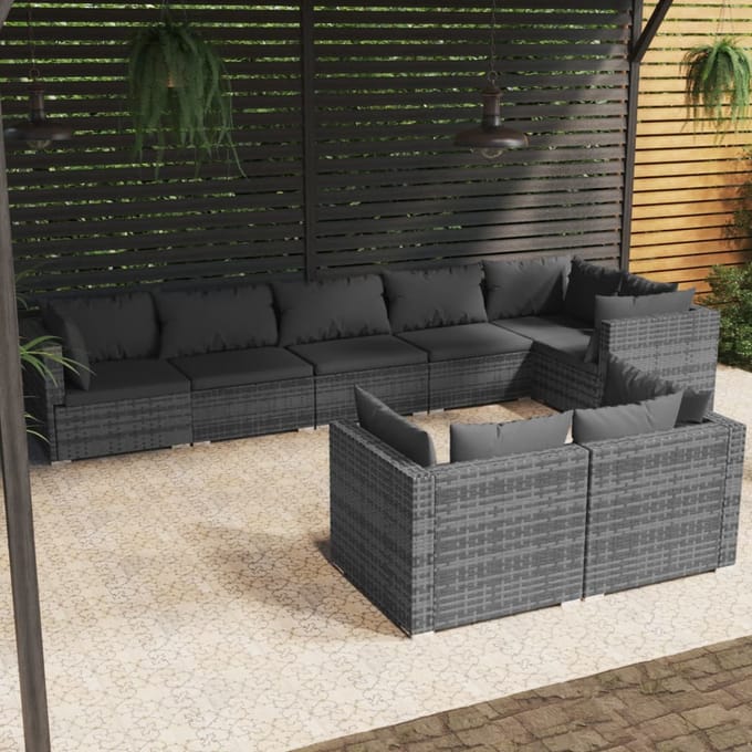 vidaXL - 8-delige - Loungeset - met - kussens - poly - rattan - grijs