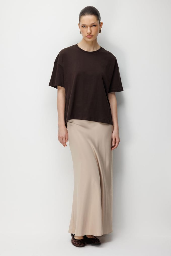 Oversized Crewneck Effen T-Shirt met Split