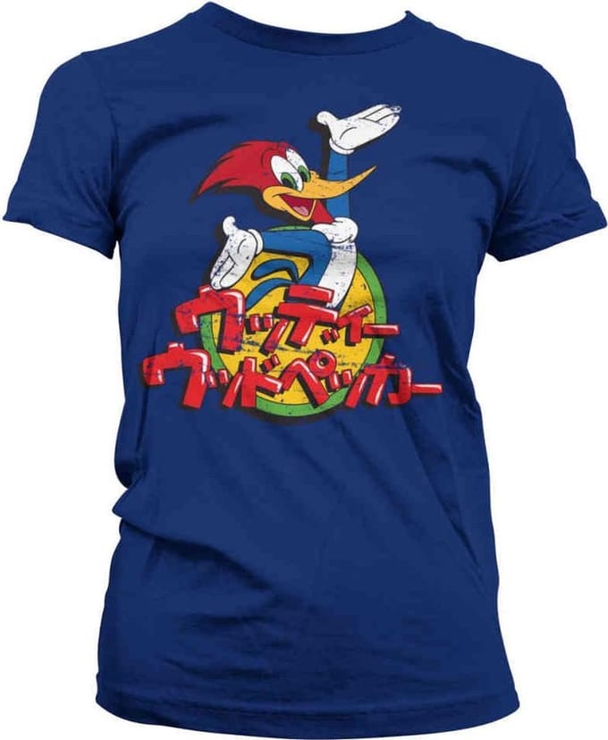 Woody Woodpecker Dames Tshirt -M- Washed Japanese Logo Blauw