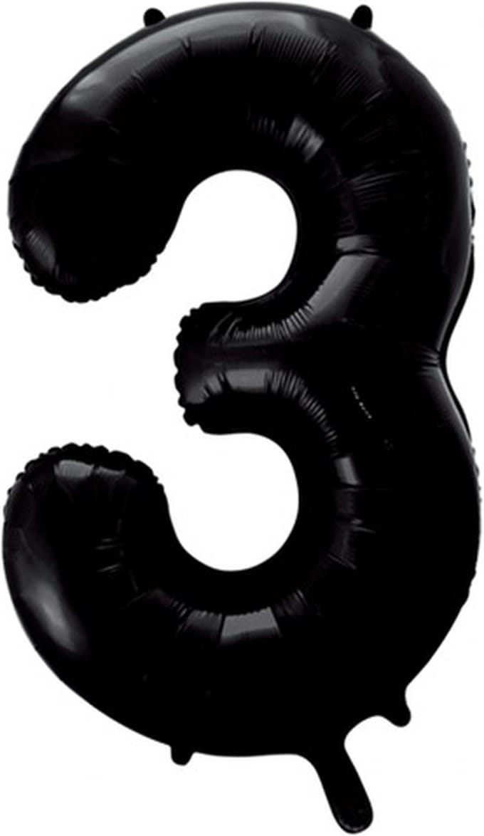 Wefiesta - Folieballon Cijfer 3 Zwart - 86 cm
