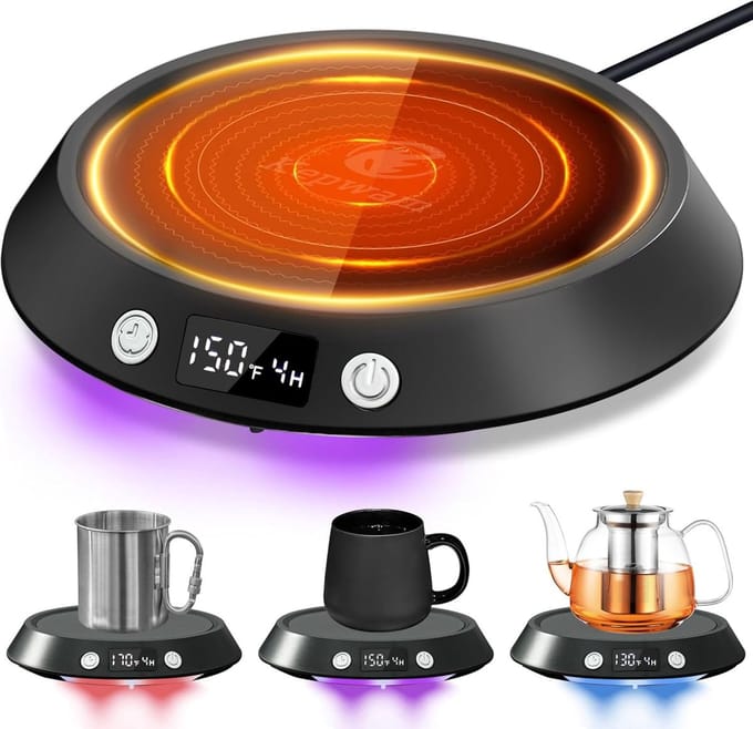 Warmhoudplaat - Kop warmer - Dranken warm houden - Instelbare temperatuur - 12 cm diameter - Zwart