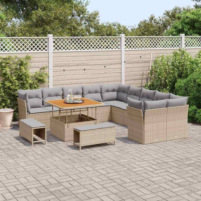 vidaXL - Tuinbank - Set - 13 - st - Beige - en - Lichtgrijs - poly - rattan