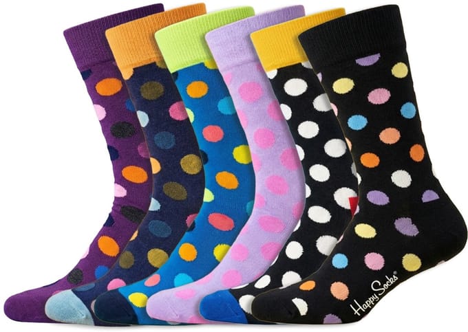 6 Paar | Happy Socks | Thema Big Dot | Dames & Heren | Diverse kleuren | Maat: 36-40