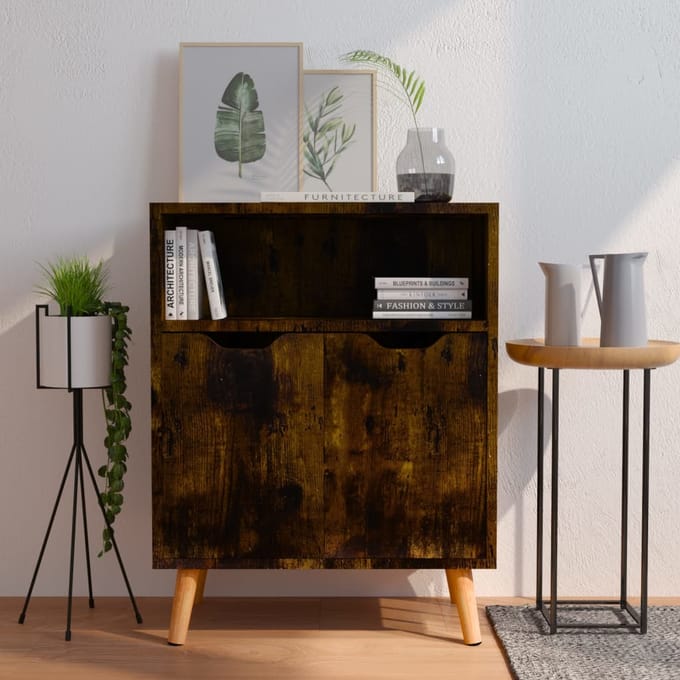 vidaXL - Dressoir - 60x30x72 - cm - bewerkt - hout - gerookt - eikenkleurig