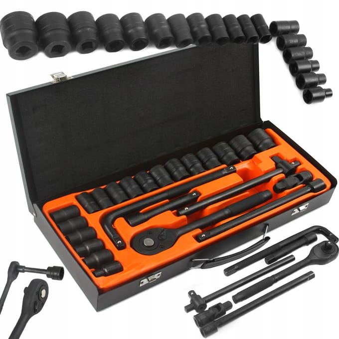 Slagdoppen Set 1/2" 24-delig 12-kant 8-32mm met Ratel & Verlengers