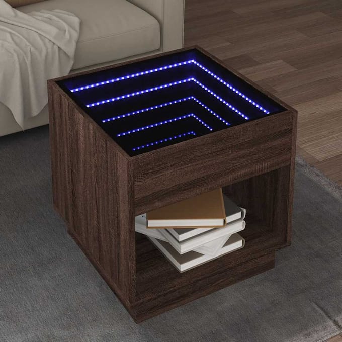 vidaXL - Salontafel - met - Infinity - LED - 50x50x50 - cm - bruin - eikenkleurig