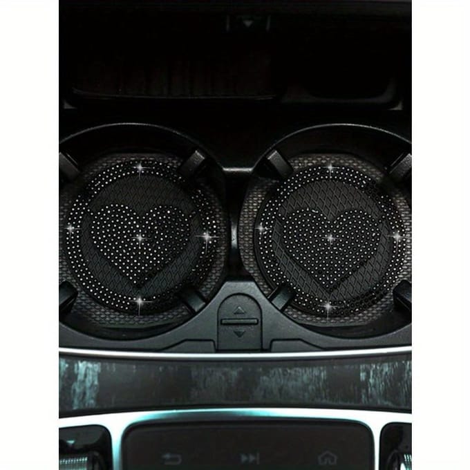 Sous-verre de voiture en PVC en forme de cœur avec strass one-size noir