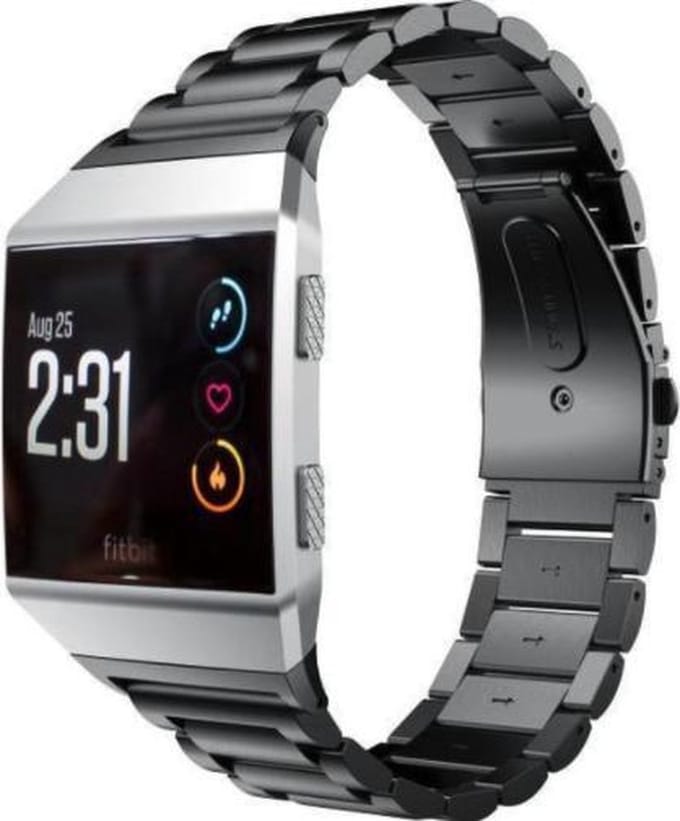 By Qubix - Compatible Fitbit bandje - Geschikt voor fitbit Ionic - Schakelarmband Stainless Steel bandje - Zwart