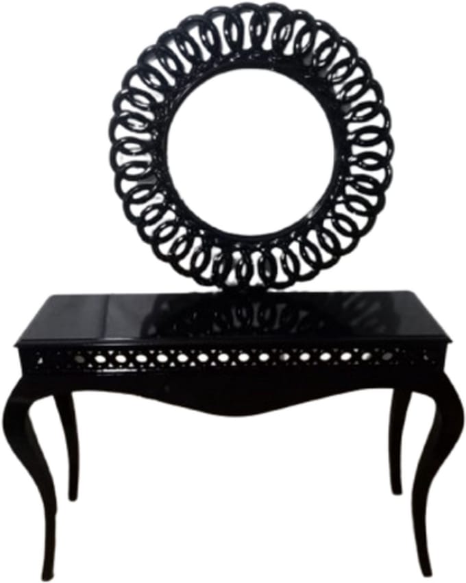 Barok ronde spiegel console zwart