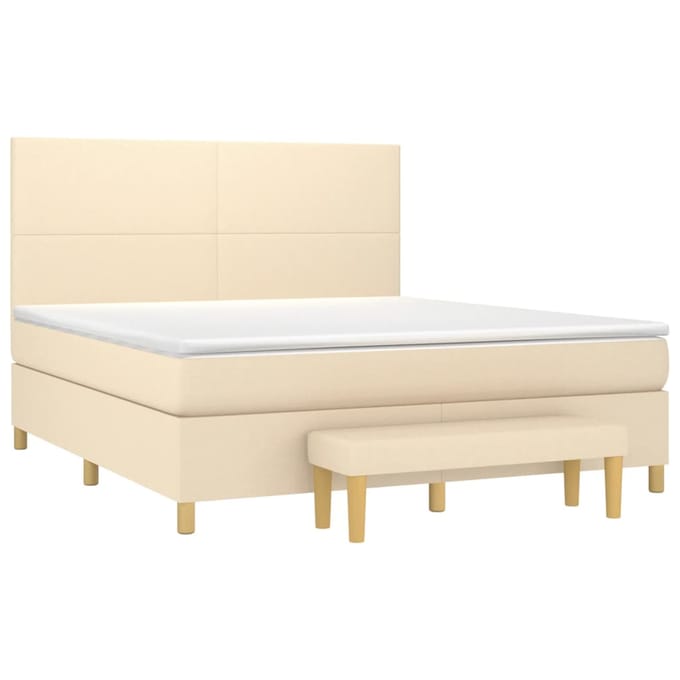 vidaXL - Boxspring - met - matras - stof - crèmekleurig - 180x200 - cm