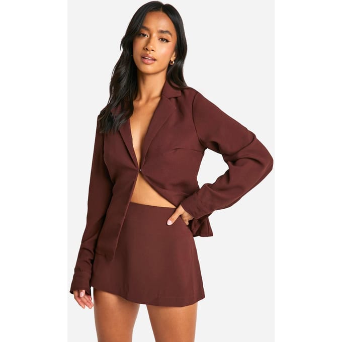 boohoo Dames Petite Crêpe Mini Rok | Roest | Maat: 44