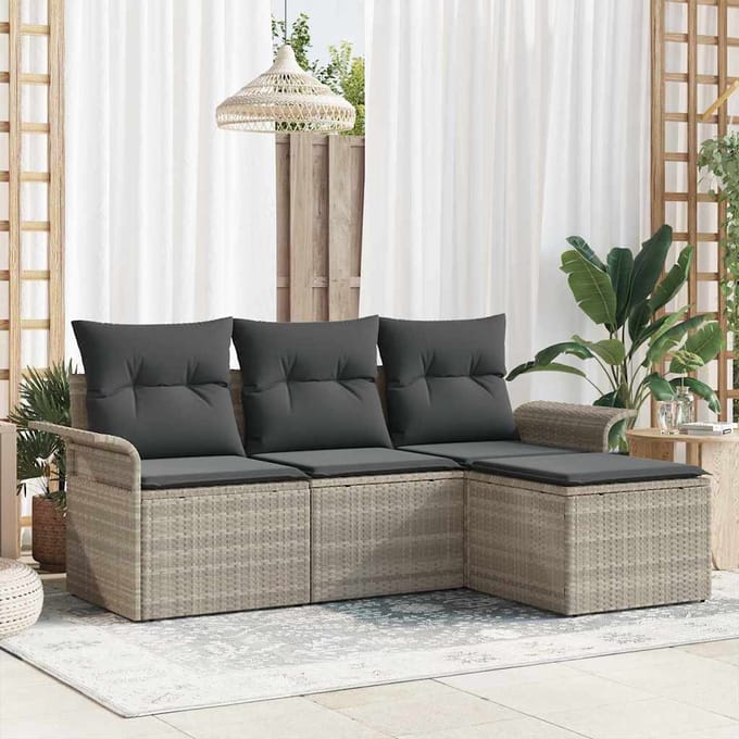 vidaXL - Bankstel - 4 - st - 4-Aantal - zitplaatsen - Grijs - poly - rattan