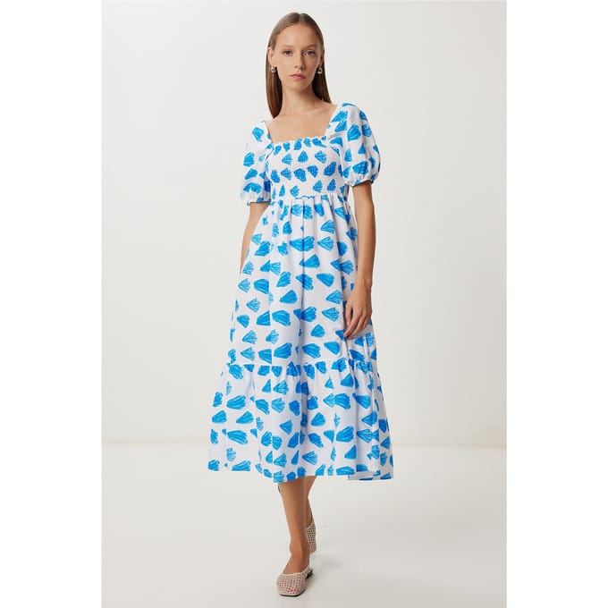 Franjeachtig Abstract Print A-Lijn Midi Jurk met Vierkante Kraag