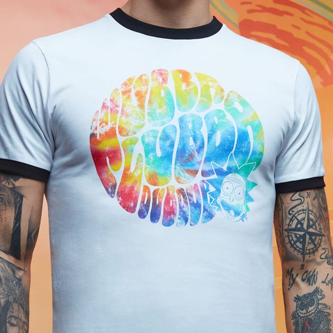 Rick and Morty Wubba Lubba Dub Dub Rainbow Psychedelic ringer t-shirt - Wit/Zwart - XL