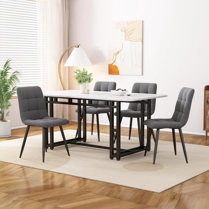 Moderne Eetkamerset met 4 Stoelen - 120x70 cm - Eettafel en Stoelen Set