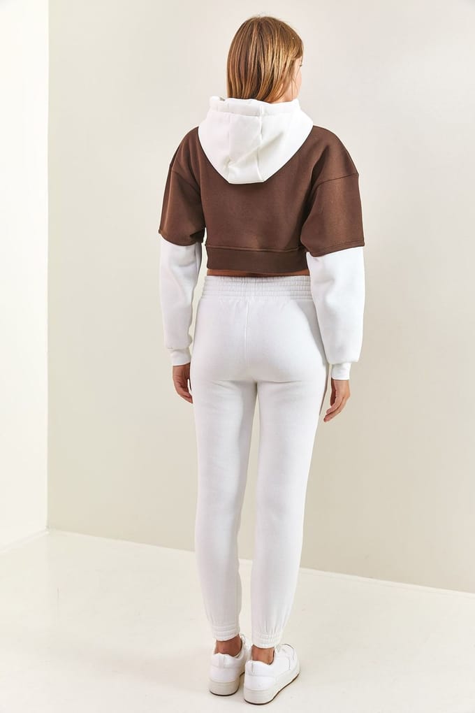 Hooded Crop Sweatshirt en Skinny Leg Trainingspak Set