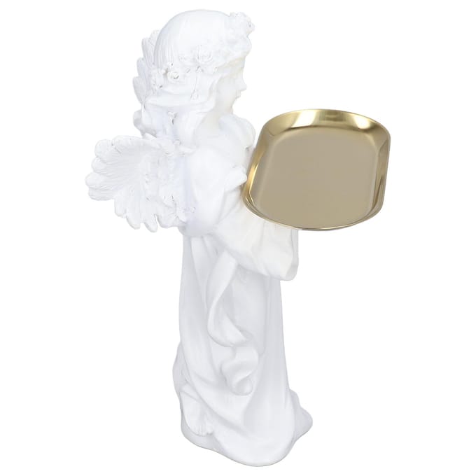 Engelbeeldje Synthetische Hars Decoratieve Sieradenopslag Engelsculptuur met Legering Dienblad voor beige