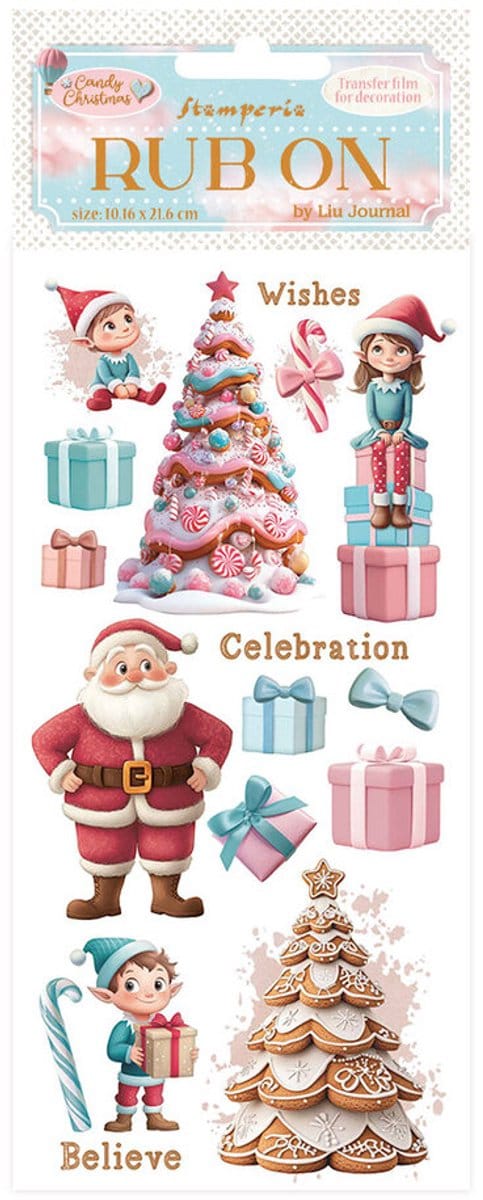 Stamperia - Candy Christmas Rub-on 4x8,5 Inch Santa Claus (DFLRB173)