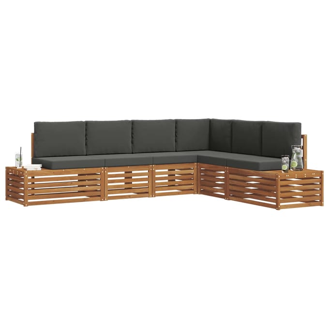 vidaXL - 6 - st - Buiten - bank - set - Massief - Acacia - Hout - en - Polyester