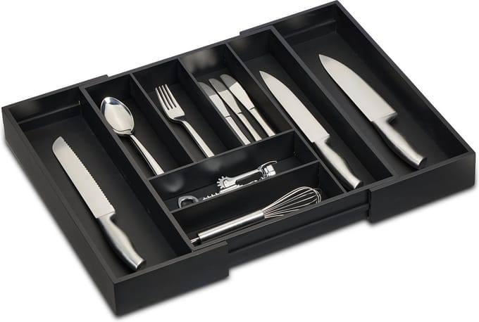 bestekbak uitschuifbaar - 6-8 vakken - 35 - 58 cm - zwart