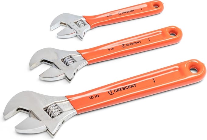 3-delige verstelbare moersleutelset met rubberen grip - 15 cm, 20 cm en 25 cm