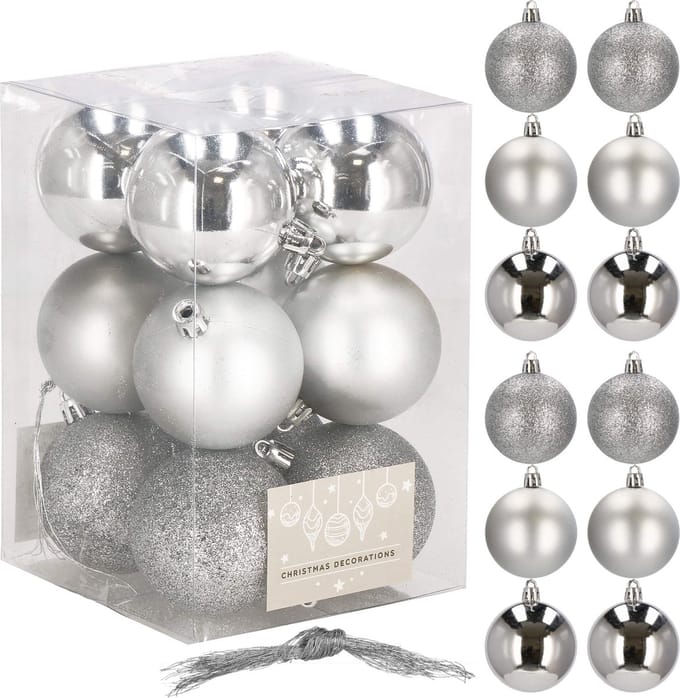 Springos Kerstballen | Kerstversiering | Onbreekbaar | 12 stuks | 6 cm | Zilver