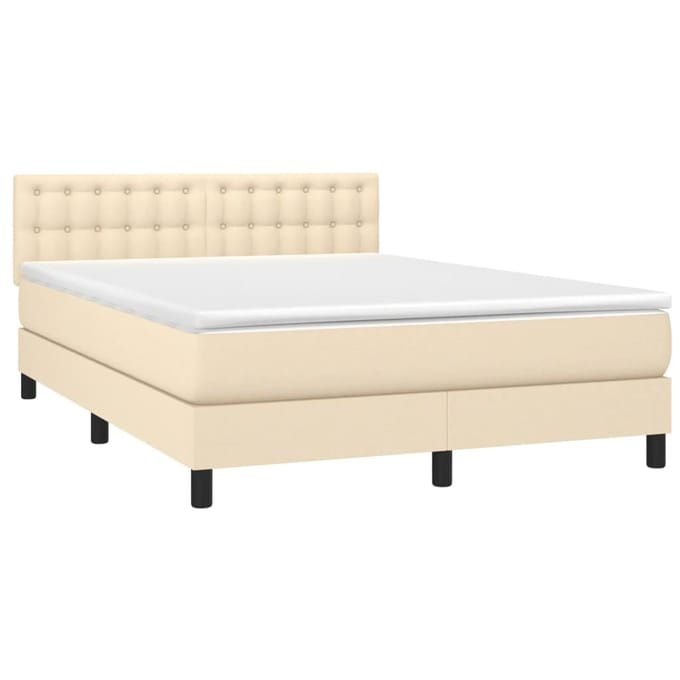 vidaXL - Boxspring - met - matras - stof - crèmekleurig - 140x190 - cm