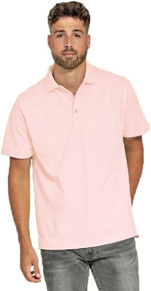 Lemon & Soda Heren basic poloshirt - lichtroze - korte mouw - katoen - 220 gram M