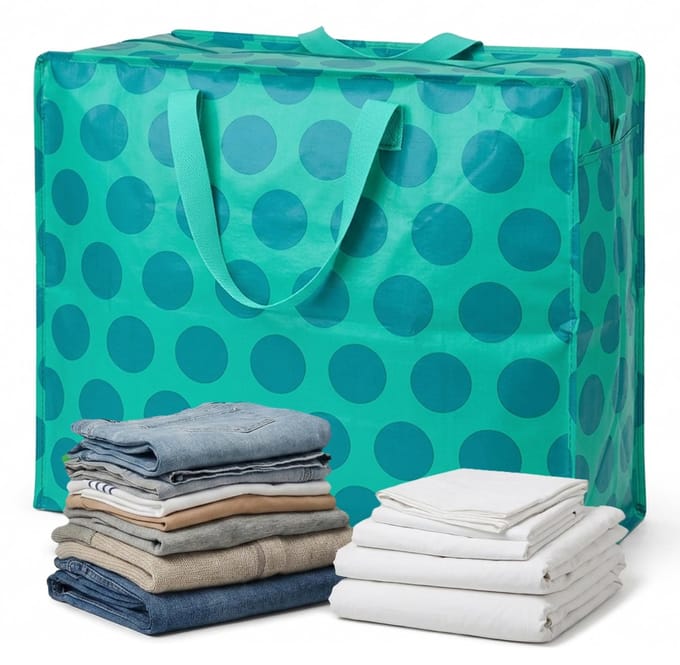 Dailygoods - Boodschappentas met Blauwe Stippen - Ruime Opbergtas met Ritssluiting