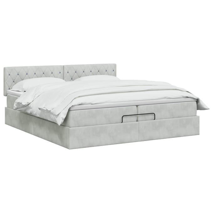 vidaXL - Ottomaanse - Bed - met - Matras - en - LED - Lichtgrijs - 200 - x - 200 - cm