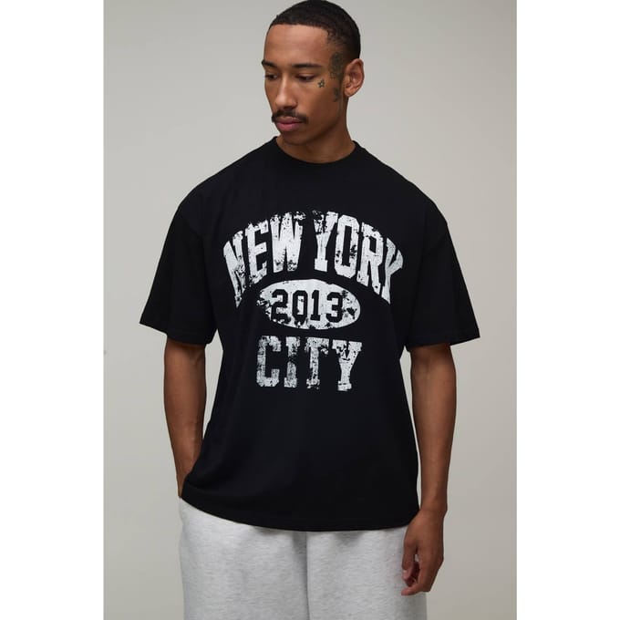 Oversized New York Varsity Print T-shirt | Black | Size Medium