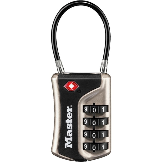 Hangslot Masterlock 4-cijfer combinatie TSA flexibele beugel zwart 35mm