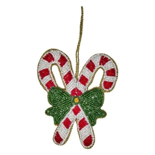 Rice kerst stoffen ornament met kralen, candycane
