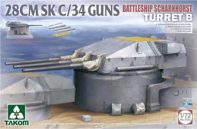 Takom Modelbouwpakket Schepen - 5016 28 cm SK C/34 - Battleship Scharnhorst Turret B Plastic - 1:72 - Modelbouw