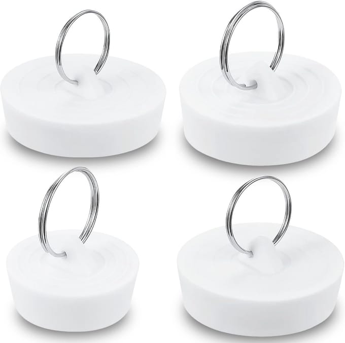 Gootsteenstekkers Set - Badpluggen Universeel - Water Dicht Maken - Met Ophangring - 4 Maten - Wit