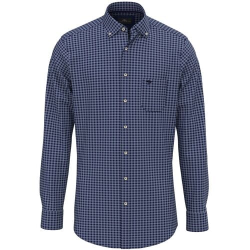 Fynch-Hatton Overhemd Small Check Button Down Navy / male