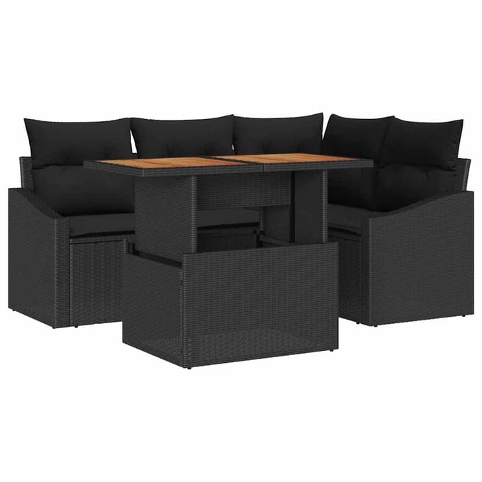 vidaXL - Tuinbank - Set - 5 - st - Zwart - poly - rattan