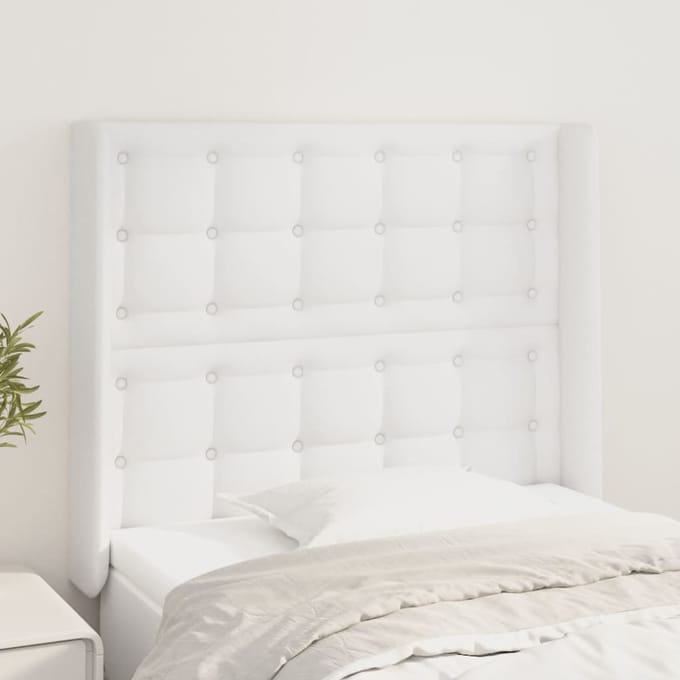 vidaXL - Hoofdbord - met - randen - 93x16x118/128 - cm - kunstleer - wit