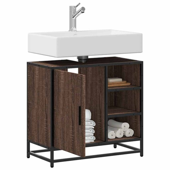 vidaXL - Wastafelkast - 65x33x60 - cm - bewerkt - hout - bruin - eikenkleur