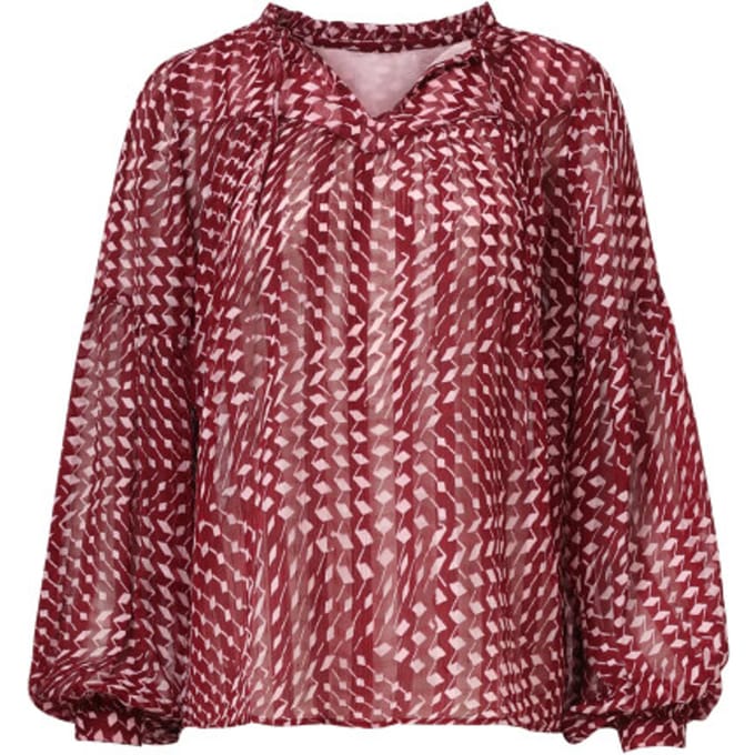 Smashed Lemon Bordeaux en babyroze geometrische geprint blouse |