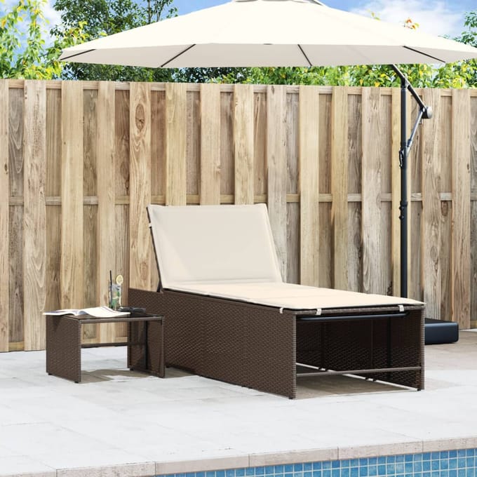 vidaXL - Ligstoelen - 2 - st - met - tafel - bruin - poly - rattan